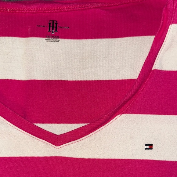 Tommy Hilfiger Women's Pink and White Striped Tee - Picture 2 of 4